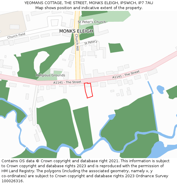YEOMANS COTTAGE, THE STREET, MONKS ELEIGH, IPSWICH, IP7 7AU: Location map and indicative extent of plot