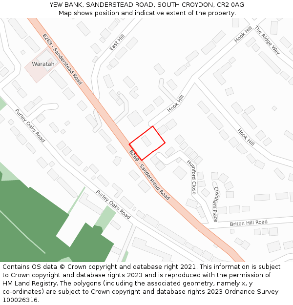 YEW BANK, SANDERSTEAD ROAD, SOUTH CROYDON, CR2 0AG: Location map and indicative extent of plot