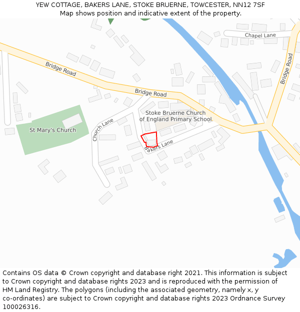 YEW COTTAGE, BAKERS LANE, STOKE BRUERNE, TOWCESTER, NN12 7SF: Location map and indicative extent of plot