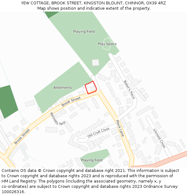 YEW COTTAGE, BROOK STREET, KINGSTON BLOUNT, CHINNOR, OX39 4RZ: Location map and indicative extent of plot