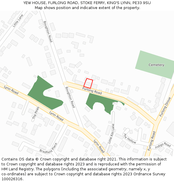 YEW HOUSE, FURLONG ROAD, STOKE FERRY, KING'S LYNN, PE33 9SU: Location map and indicative extent of plot