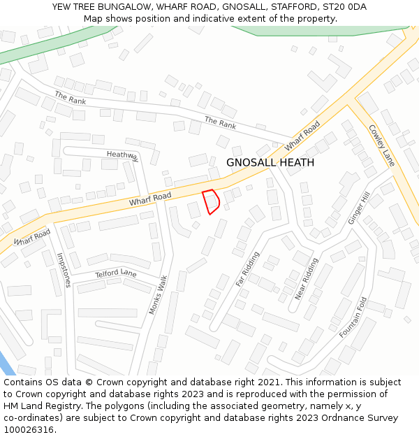 YEW TREE BUNGALOW, WHARF ROAD, GNOSALL, STAFFORD, ST20 0DA: Location map and indicative extent of plot