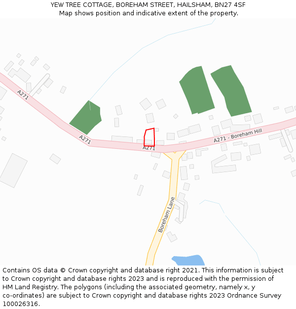 YEW TREE COTTAGE, BOREHAM STREET, HAILSHAM, BN27 4SF: Location map and indicative extent of plot