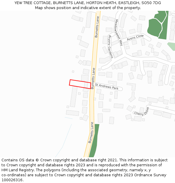 YEW TREE COTTAGE, BURNETTS LANE, HORTON HEATH, EASTLEIGH, SO50 7DG: Location map and indicative extent of plot