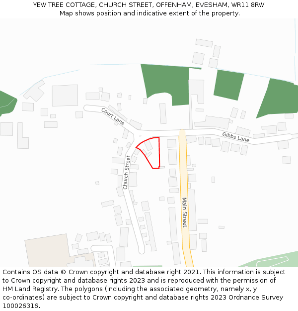 YEW TREE COTTAGE, CHURCH STREET, OFFENHAM, EVESHAM, WR11 8RW: Location map and indicative extent of plot