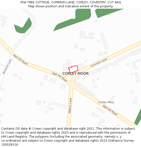 YEW TREE COTTAGE, COMMON LANE, CORLEY, COVENTRY, CV7 8AQ: Location map and indicative extent of plot