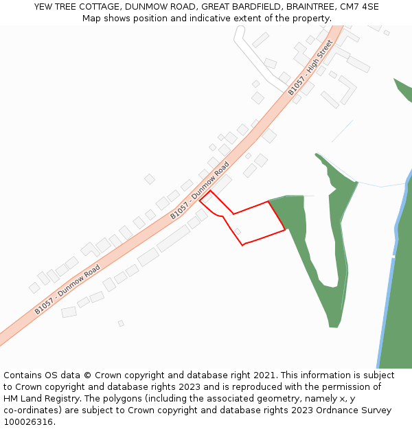 YEW TREE COTTAGE, DUNMOW ROAD, GREAT BARDFIELD, BRAINTREE, CM7 4SE: Location map and indicative extent of plot