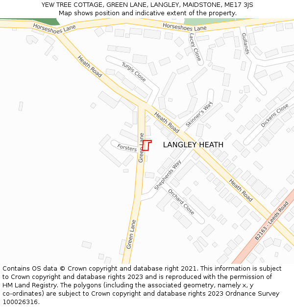 YEW TREE COTTAGE, GREEN LANE, LANGLEY, MAIDSTONE, ME17 3JS: Location map and indicative extent of plot