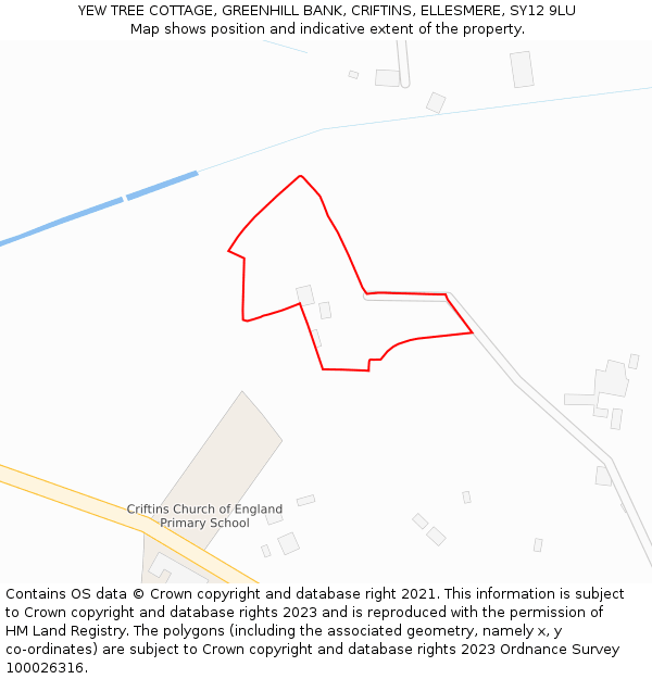 YEW TREE COTTAGE, GREENHILL BANK, CRIFTINS, ELLESMERE, SY12 9LU: Location map and indicative extent of plot
