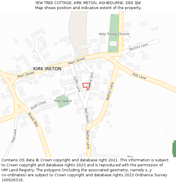 YEW TREE COTTAGE, KIRK IRETON, ASHBOURNE, DE6 3JW: Location map and indicative extent of plot