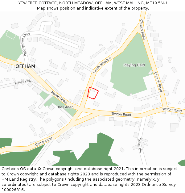 YEW TREE COTTAGE, NORTH MEADOW, OFFHAM, WEST MALLING, ME19 5NU: Location map and indicative extent of plot