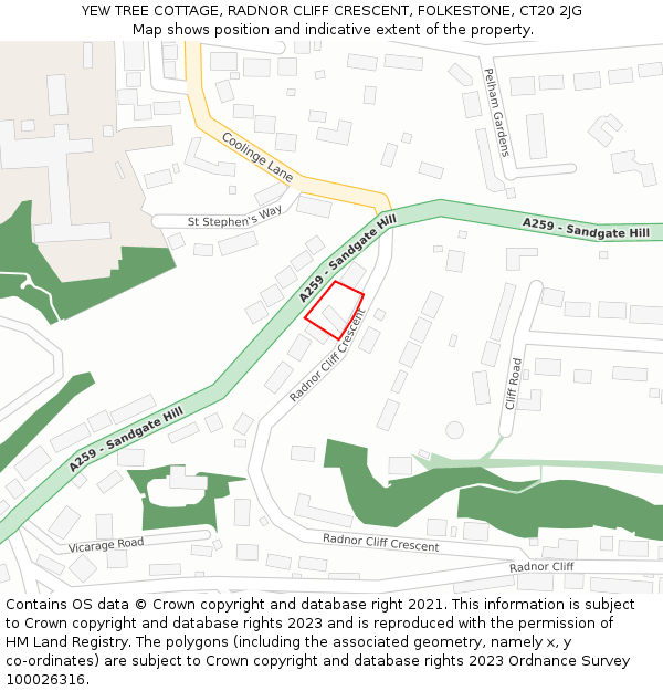 YEW TREE COTTAGE, RADNOR CLIFF CRESCENT, FOLKESTONE, CT20 2JG: Location map and indicative extent of plot