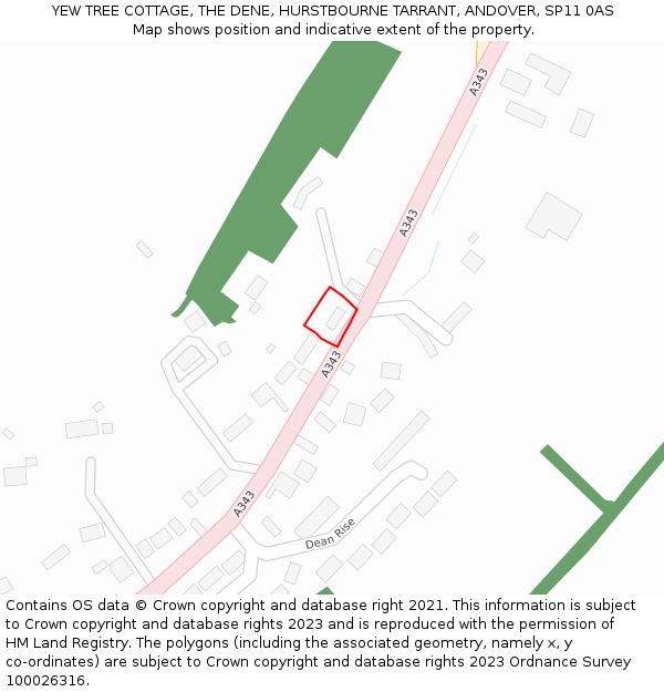 YEW TREE COTTAGE, THE DENE, HURSTBOURNE TARRANT, ANDOVER, SP11 0AS: Location map and indicative extent of plot
