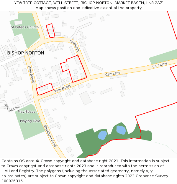 YEW TREE COTTAGE, WELL STREET, BISHOP NORTON, MARKET RASEN, LN8 2AZ: Location map and indicative extent of plot