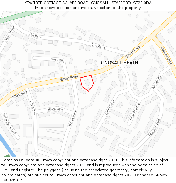 YEW TREE COTTAGE, WHARF ROAD, GNOSALL, STAFFORD, ST20 0DA: Location map and indicative extent of plot