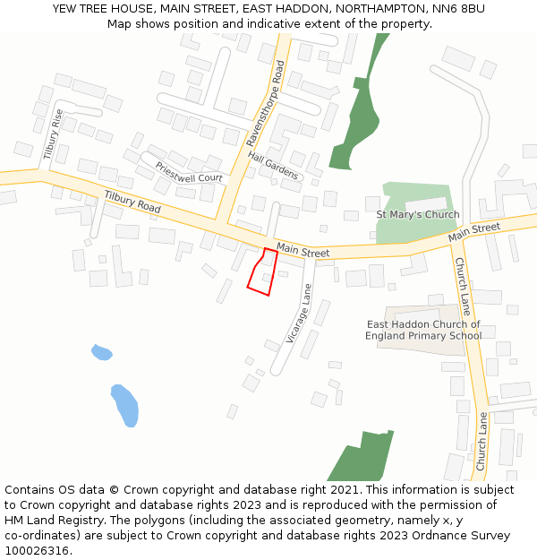 YEW TREE HOUSE, MAIN STREET, EAST HADDON, NORTHAMPTON, NN6 8BU: Location map and indicative extent of plot