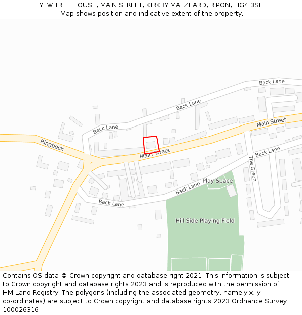 YEW TREE HOUSE, MAIN STREET, KIRKBY MALZEARD, RIPON, HG4 3SE: Location map and indicative extent of plot