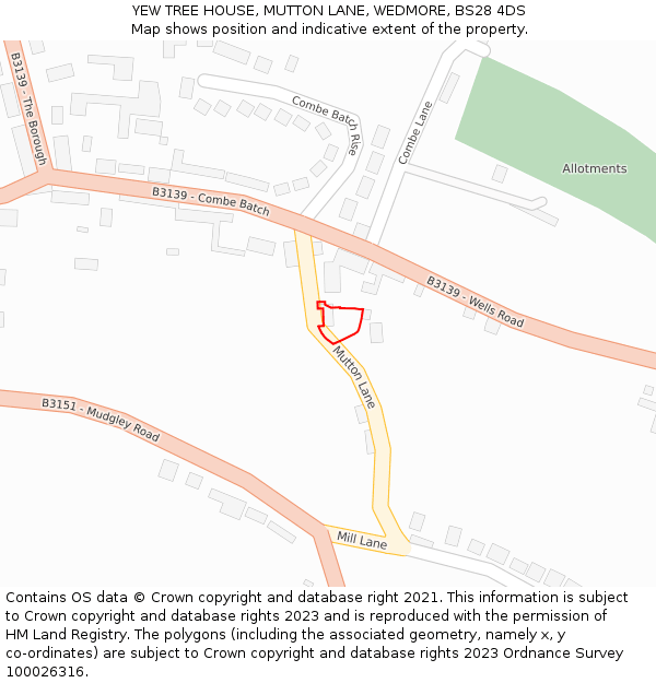 YEW TREE HOUSE, MUTTON LANE, WEDMORE, BS28 4DS: Location map and indicative extent of plot