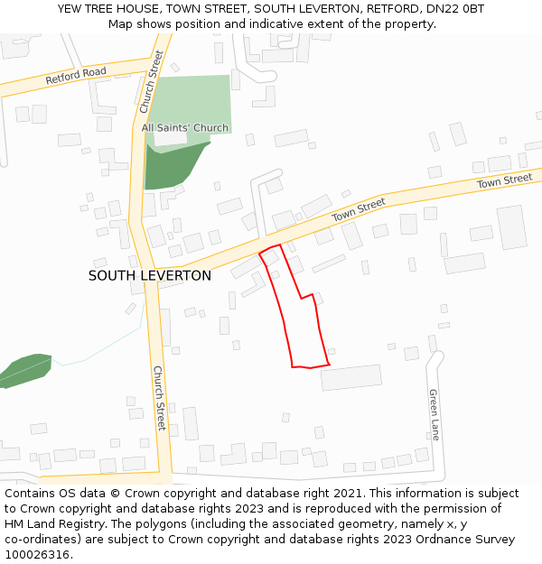 YEW TREE HOUSE, TOWN STREET, SOUTH LEVERTON, RETFORD, DN22 0BT: Location map and indicative extent of plot