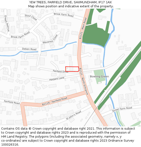 YEW TREES, FAIRFIELD DRIVE, SAXMUNDHAM, IP17 1AX: Location map and indicative extent of plot