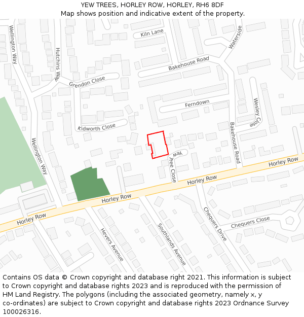 YEW TREES, HORLEY ROW, HORLEY, RH6 8DF: Location map and indicative extent of plot
