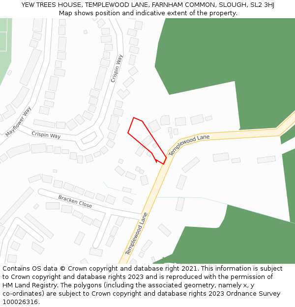 YEW TREES HOUSE, TEMPLEWOOD LANE, FARNHAM COMMON, SLOUGH, SL2 3HJ: Location map and indicative extent of plot