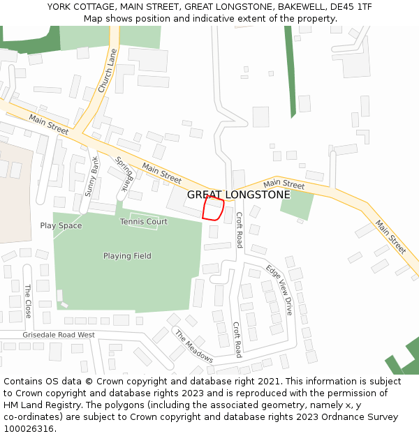 YORK COTTAGE, MAIN STREET, GREAT LONGSTONE, BAKEWELL, DE45 1TF: Location map and indicative extent of plot