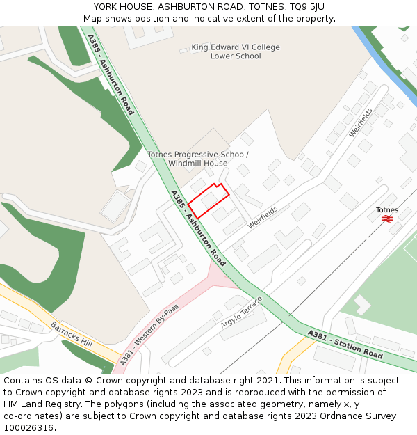 YORK HOUSE, ASHBURTON ROAD, TOTNES, TQ9 5JU: Location map and indicative extent of plot