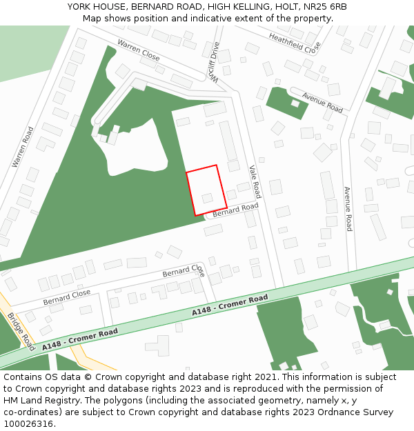 YORK HOUSE, BERNARD ROAD, HIGH KELLING, HOLT, NR25 6RB: Location map and indicative extent of plot