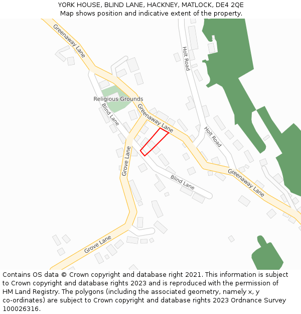 YORK HOUSE, BLIND LANE, HACKNEY, MATLOCK, DE4 2QE: Location map and indicative extent of plot