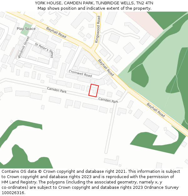 YORK HOUSE, CAMDEN PARK, TUNBRIDGE WELLS, TN2 4TN: Location map and indicative extent of plot