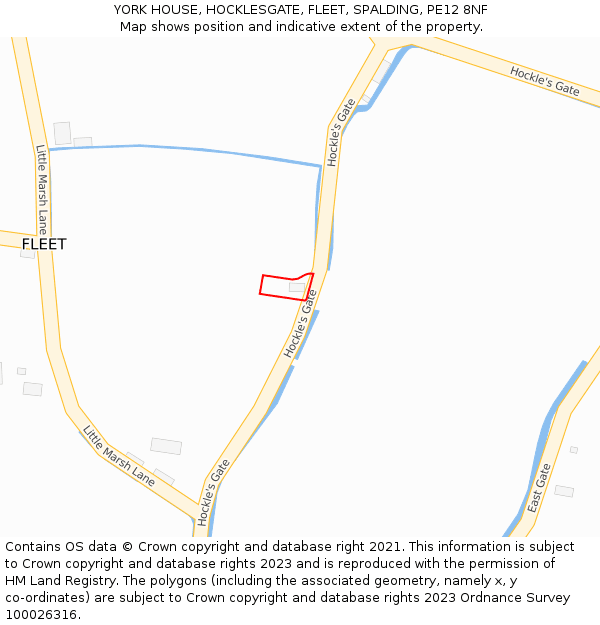 YORK HOUSE, HOCKLESGATE, FLEET, SPALDING, PE12 8NF: Location map and indicative extent of plot