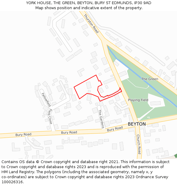 YORK HOUSE, THE GREEN, BEYTON, BURY ST EDMUNDS, IP30 9AD: Location map and indicative extent of plot