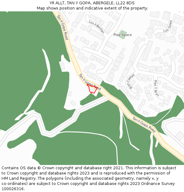 YR ALLT, TAN Y GOPA, ABERGELE, LL22 8DS: Location map and indicative extent of plot