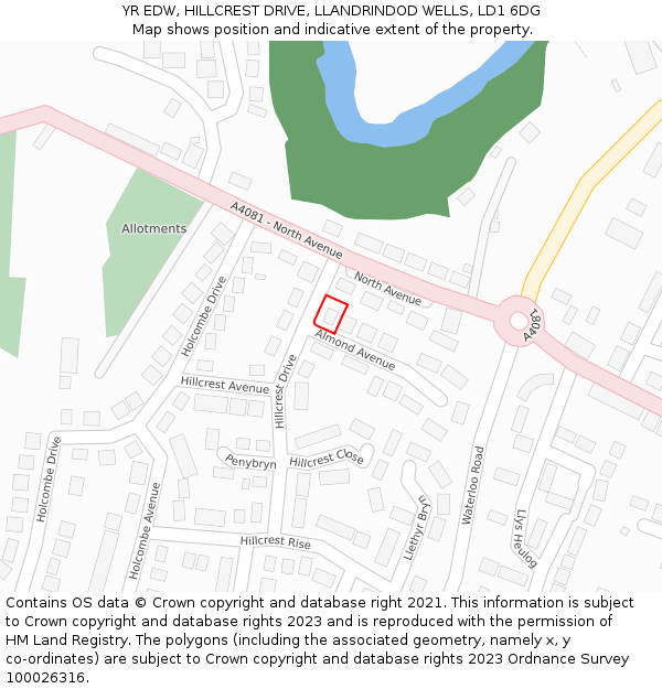 YR EDW, HILLCREST DRIVE, LLANDRINDOD WELLS, LD1 6DG: Location map and indicative extent of plot
