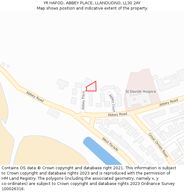 YR HAFOD, ABBEY PLACE, LLANDUDNO, LL30 2AY: Location map and indicative extent of plot