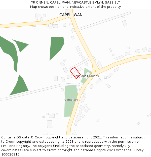 YR ONNEN, CAPEL IWAN, NEWCASTLE EMLYN, SA38 9LT: Location map and indicative extent of plot