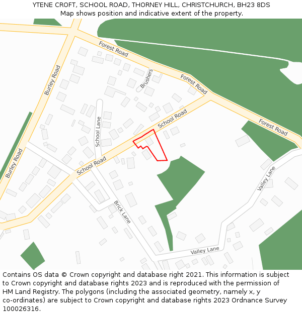 YTENE CROFT, SCHOOL ROAD, THORNEY HILL, CHRISTCHURCH, BH23 8DS: Location map and indicative extent of plot