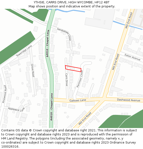 YTHSIE, CARRS DRIVE, HIGH WYCOMBE, HP12 4BT: Location map and indicative extent of plot