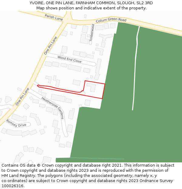 YVOIRE, ONE PIN LANE, FARNHAM COMMON, SLOUGH, SL2 3RD: Location map and indicative extent of plot