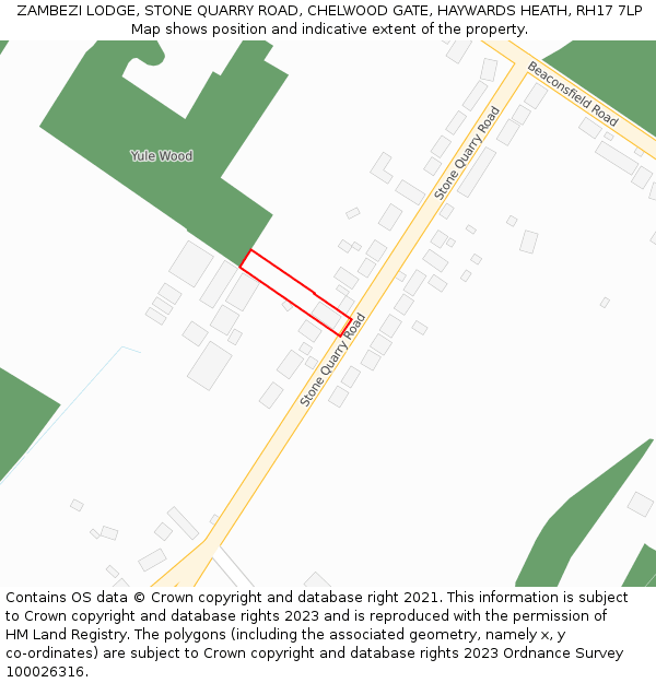 ZAMBEZI LODGE, STONE QUARRY ROAD, CHELWOOD GATE, HAYWARDS HEATH, RH17 7LP: Location map and indicative extent of plot