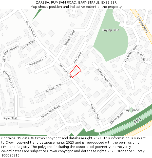 ZAREBA, RUMSAM ROAD, BARNSTAPLE, EX32 9ER: Location map and indicative extent of plot