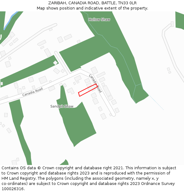 ZARIBAH, CANADIA ROAD, BATTLE, TN33 0LR: Location map and indicative extent of plot