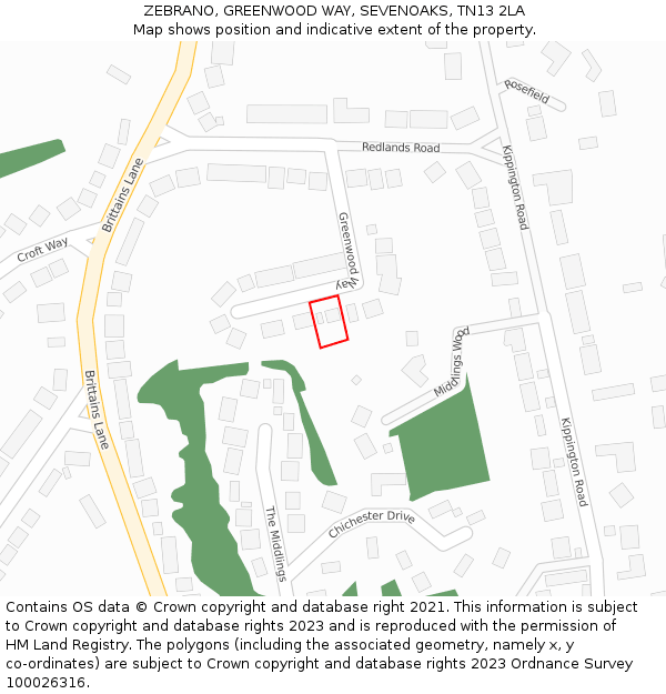 ZEBRANO, GREENWOOD WAY, SEVENOAKS, TN13 2LA: Location map and indicative extent of plot