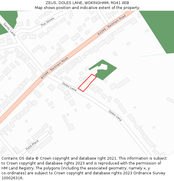 ZEUS, DOLES LANE, WOKINGHAM, RG41 4EB: Location map and indicative extent of plot