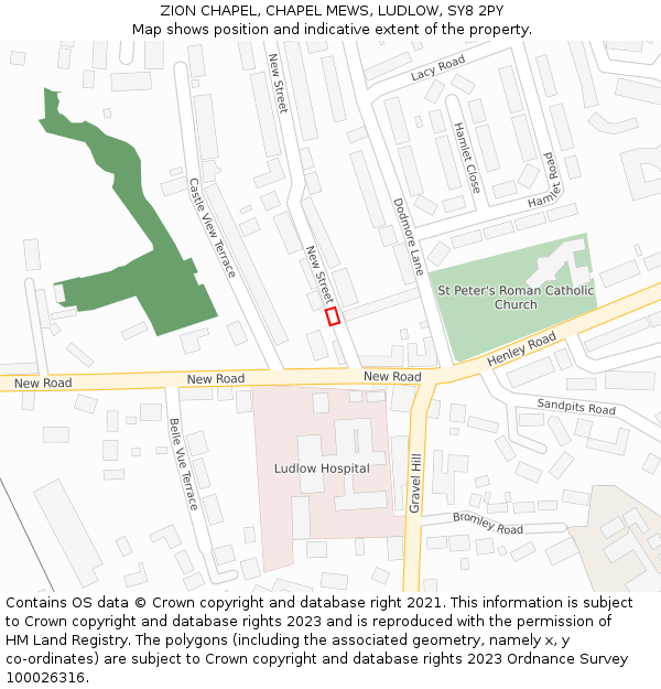 ZION CHAPEL, CHAPEL MEWS, LUDLOW, SY8 2PY: Location map and indicative extent of plot