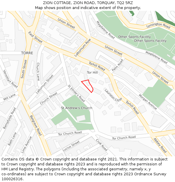 ZION COTTAGE, ZION ROAD, TORQUAY, TQ2 5RZ: Location map and indicative extent of plot