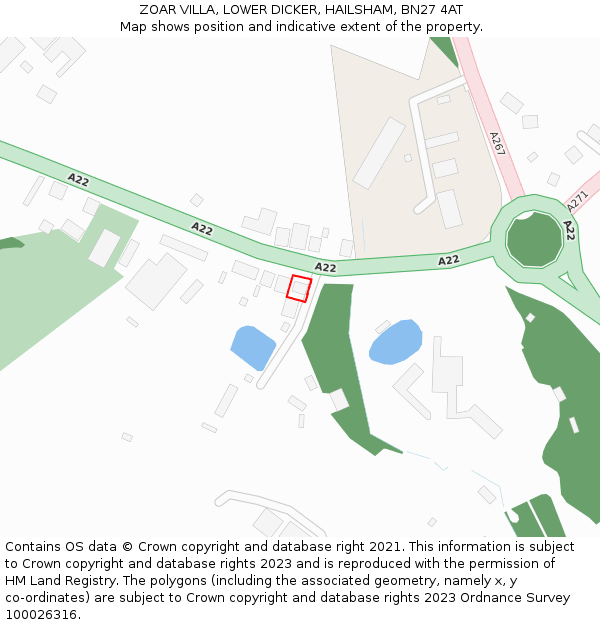 ZOAR VILLA, LOWER DICKER, HAILSHAM, BN27 4AT: Location map and indicative extent of plot