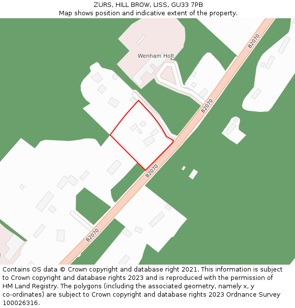 ZURS, HILL BROW, LISS, GU33 7PB: Location map and indicative extent of plot