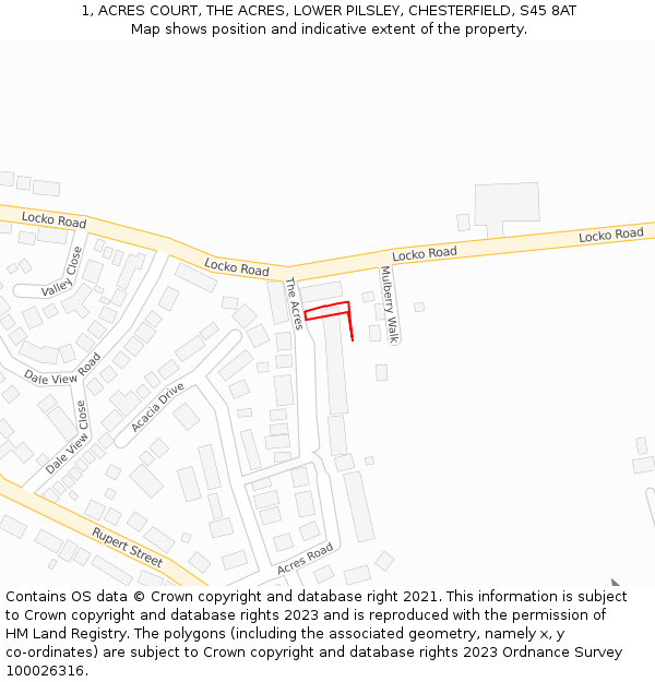 1, ACRES COURT, THE ACRES, LOWER PILSLEY, CHESTERFIELD, S45 8AT: Location map and indicative extent of plot